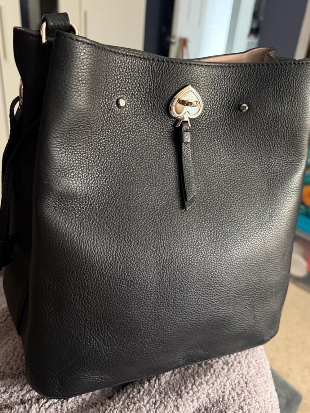 kate spade Black Pebbled Leather Drawstring Shoulder Bag